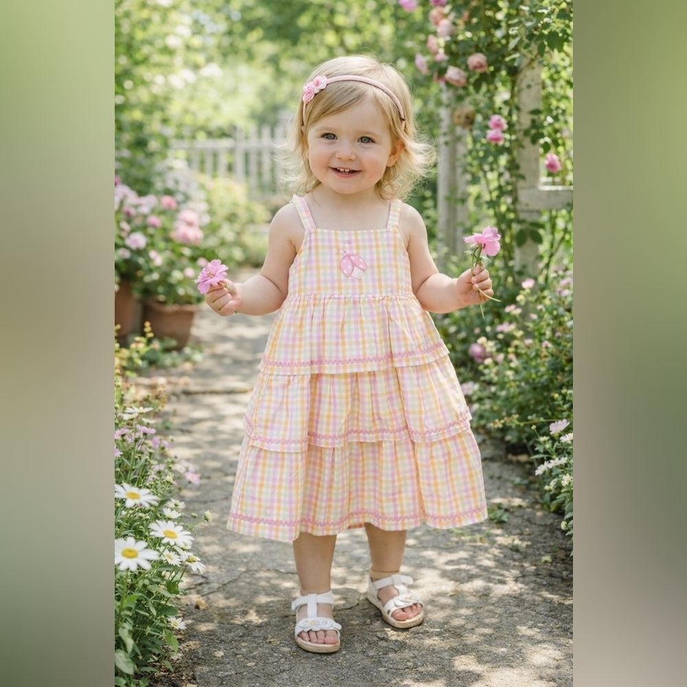 GYMBOREE 2008 Toddler Girl Plaid Tiered Ladybug Dress 3T NEW